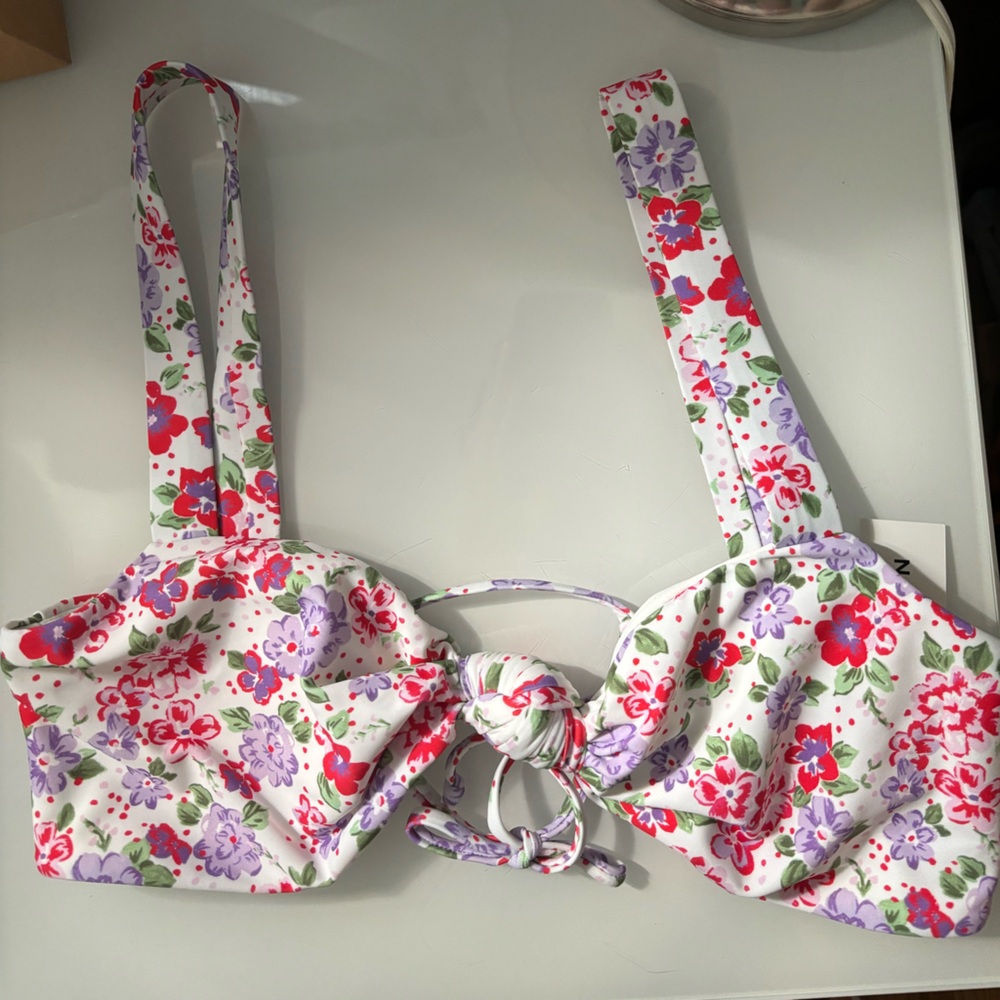 PacSun Floral Bikini Top - Red, Purple, Green on White